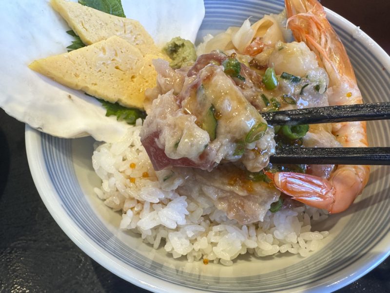 『豊洲魚河岸 なかよ食堂』の海鮮ネギトロ丼とえび天丼