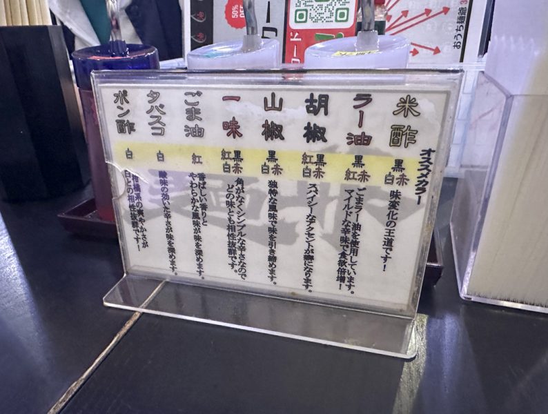 『麺爺あぶら 早稲田店』の調味料