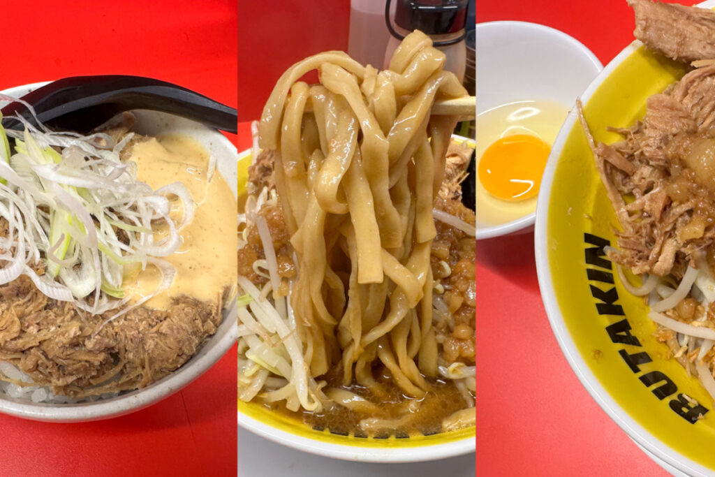 【新宿歌舞伎町の二郎系】朝5時まで営業!『BUTAKIN 新宿歌舞伎町店』の「小ラーメン」「ミニ汁なし(生卵付き)」「ミニチャーシュー丼」を堪能!